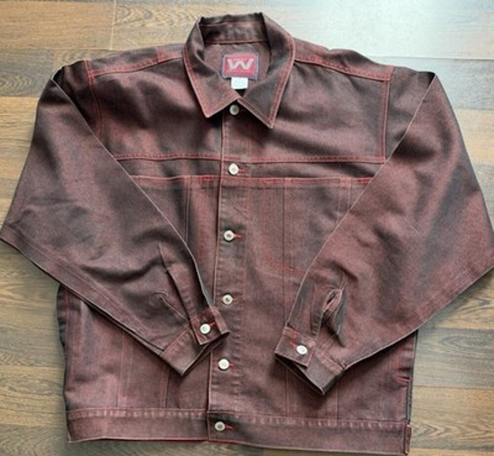 Vintage Y2K Webs Jeans Coated Red Denim Jacket XL